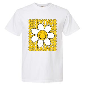 Retro Groovy Childhood Cancer Awareness Month Survivor Garment-Dyed Heavyweight T-Shirt