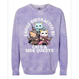 Rpg Gamer Cats Side Quest Distracted Nerdy Tabletop Fun Colorblast Crewneck Sweatshirt