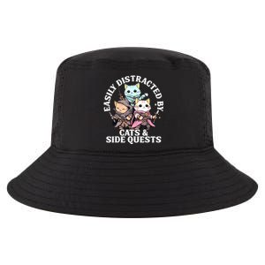 Rpg Gamer Cats Side Quest Distracted Nerdy Tabletop Fun Cool Comfort Performance Bucket Hat