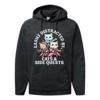 Rpg Gamer Cats Side Quest Distracted Nerdy Tabletop Fun Performance Fleece Hoodie