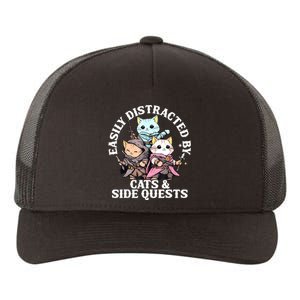 Rpg Gamer Cats Side Quest Distracted Nerdy Tabletop Fun Yupoong Adult 5-Panel Trucker Hat