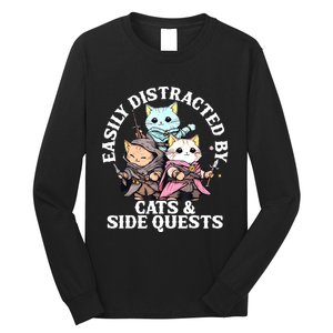 Rpg Gamer Cats Side Quest Distracted Nerdy Tabletop Fun Long Sleeve Shirt