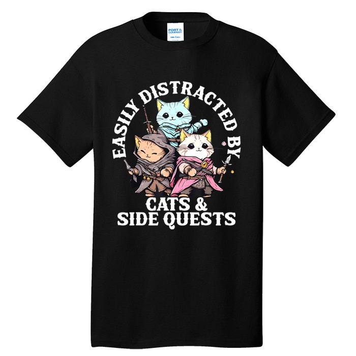 Rpg Gamer Cats Side Quest Distracted Nerdy Tabletop Fun Tall T-Shirt