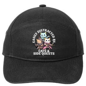 Rpg Gamer Cats Side Quest Distracted Nerdy Tabletop Fun 7-Panel Snapback Hat