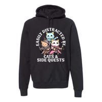 Rpg Gamer Cats Side Quest Distracted Nerdy Tabletop Fun Premium Hoodie