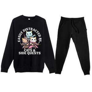 Rpg Gamer Cats Side Quest Distracted Nerdy Tabletop Fun Premium Crewneck Sweatsuit Set