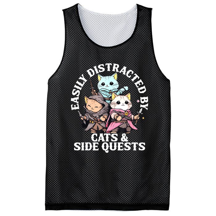 Rpg Gamer Cats Side Quest Distracted Nerdy Tabletop Fun Mesh Reversible Basketball Jersey Tank