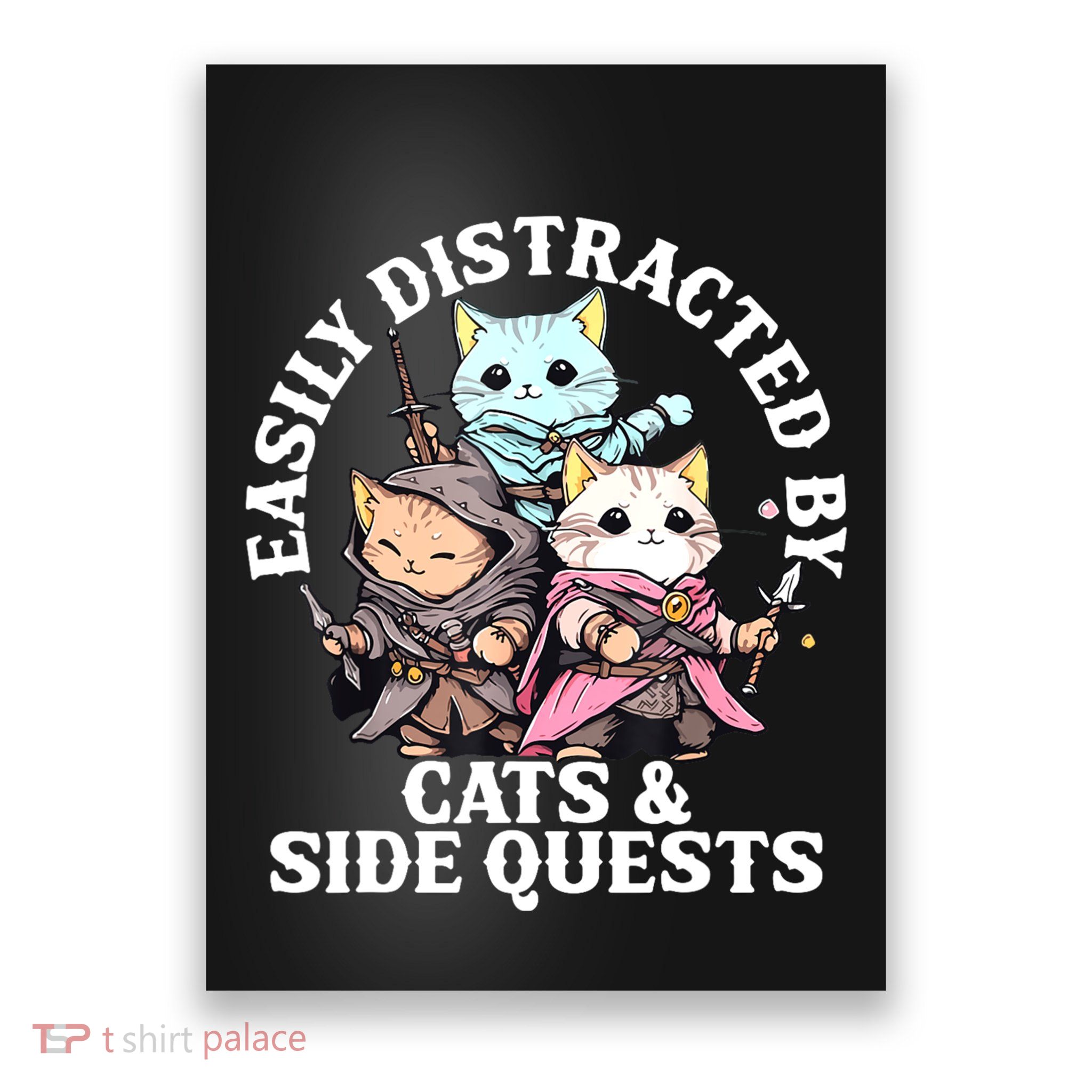 Rpg Gamer Cats Side Quest Distracted Nerdy Tabletop Fun Poster