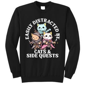 Rpg Gamer Cats Side Quest Distracted Nerdy Tabletop Fun Tall Sweatshirt