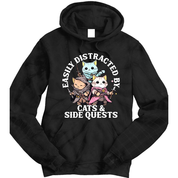 Rpg Gamer Cats Side Quest Distracted Nerdy Tabletop Fun Tie Dye Hoodie