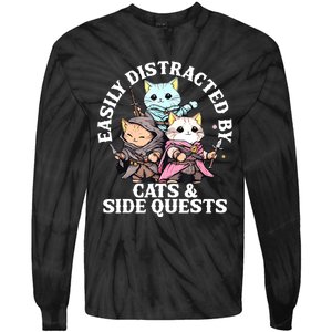 Rpg Gamer Cats Side Quest Distracted Nerdy Tabletop Fun Tie-Dye Long Sleeve Shirt