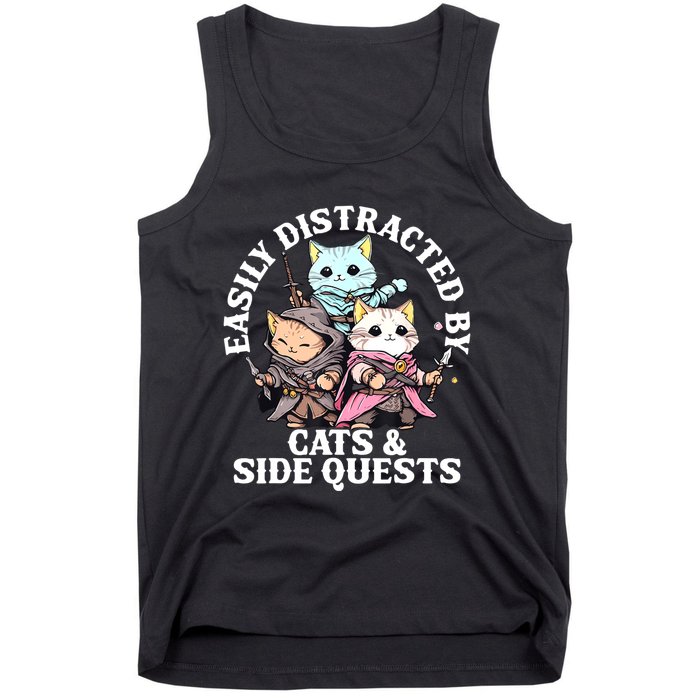 Rpg Gamer Cats Side Quest Distracted Nerdy Tabletop Fun Tank Top