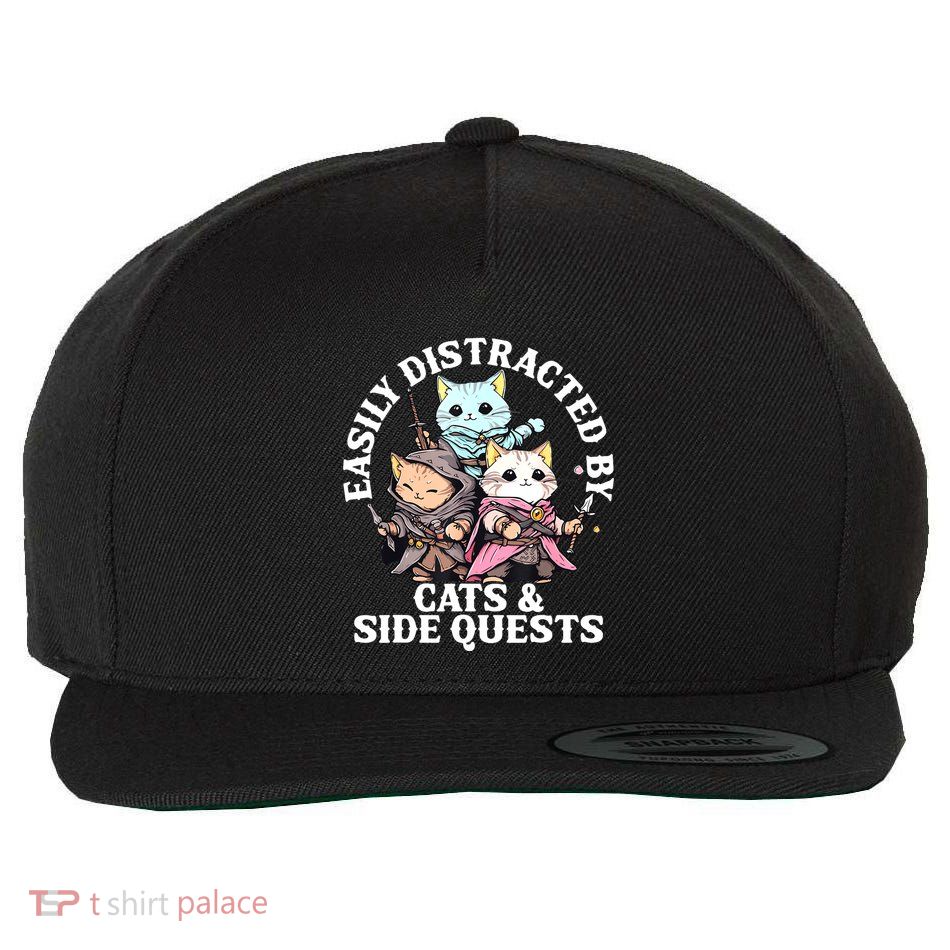 Rpg Gamer Cats Side Quest Distracted Nerdy Tabletop Fun Wool Snapback Cap