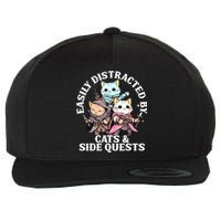 Rpg Gamer Cats Side Quest Distracted Nerdy Tabletop Fun Wool Snapback Cap