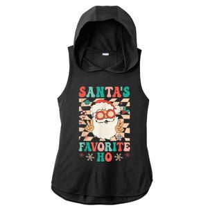 Retro Groovy Christmas Santas Favorite Ho Hippie Santa Peace Ladies PosiCharge Tri-Blend Wicking Draft Hoodie Tank