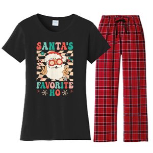 Retro Groovy Christmas Santas Favorite Ho Hippie Santa Peace Women's Flannel Pajama Set