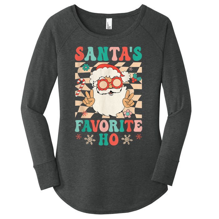 Retro Groovy Christmas Santas Favorite Ho Hippie Santa Peace Women's Perfect Tri Tunic Long Sleeve Shirt