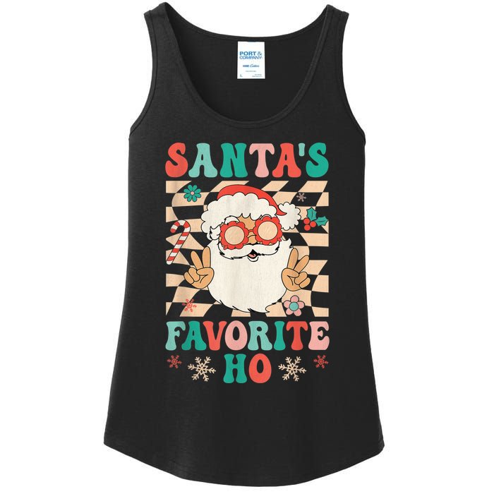 Retro Groovy Christmas Santas Favorite Ho Hippie Santa Peace Ladies Essential Tank