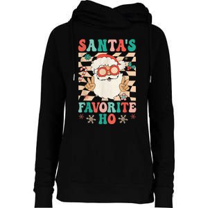 Retro Groovy Christmas Santas Favorite Ho Hippie Santa Peace Womens Funnel Neck Pullover Hood