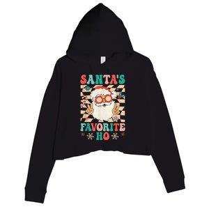 Retro Groovy Christmas Santas Favorite Ho Hippie Santa Peace Crop Fleece Hoodie