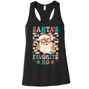 Retro Groovy Christmas Santas Favorite Ho Hippie Santa Peace Women's Racerback Tank