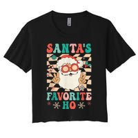 Retro Groovy Christmas Santas Favorite Ho Hippie Santa Peace Women's Crop Top Tee