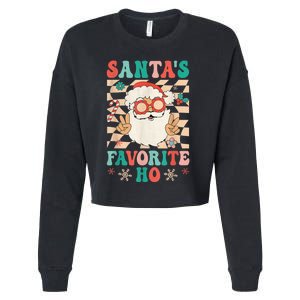 Retro Groovy Christmas Santas Favorite Ho Hippie Santa Peace Cropped Pullover Crew