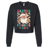 Retro Groovy Christmas Santas Favorite Ho Hippie Santa Peace Cropped Pullover Crew