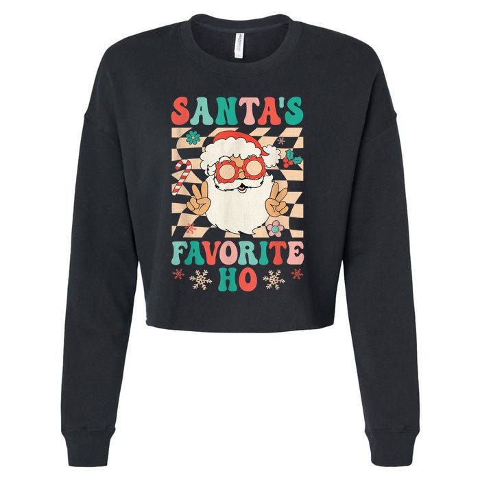 Retro Groovy Christmas Santas Favorite Ho Hippie Santa Peace Cropped Pullover Crew