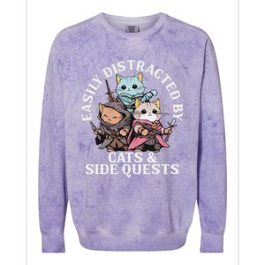 Rpg Gamer Cats Side Quest Distracted Nerdy Tabletop Colorblast Crewneck Sweatshirt