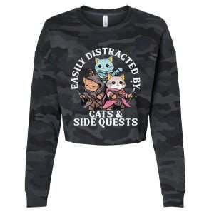 Rpg Gamer Cats Side Quest Distracted Nerdy Tabletop Cropped Pullover Crew