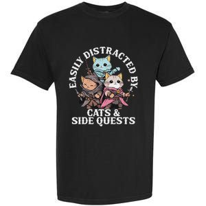 Rpg Gamer Cats Side Quest Distracted Nerdy Tabletop Garment-Dyed Heavyweight T-Shirt