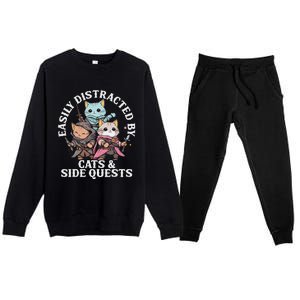 Rpg Gamer Cats Side Quest Distracted Nerdy Tabletop Premium Crewneck Sweatsuit Set