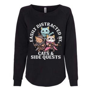 Rpg Gamer Cats Side Quest Distracted Nerdy Tabletop Womens California Wash Sweatshirt