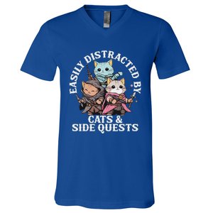 Rpg Gamer Cats Side Quest Distracted Nerdy Tabletop V-Neck T-Shirt