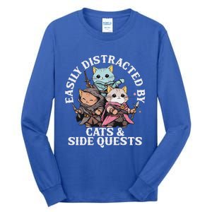 Rpg Gamer Cats Side Quest Distracted Nerdy Tabletop Tall Long Sleeve T-Shirt