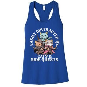 Rpg Gamer Cats Side Quest Distracted Nerdy Tabletop Women's Racerback Tank