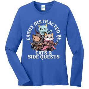 Rpg Gamer Cats Side Quest Distracted Nerdy Tabletop Ladies Long Sleeve Shirt