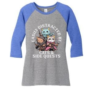 Rpg Gamer Cats Side Quest Distracted Nerdy Tabletop Women's Tri-Blend 3/4-Sleeve Raglan Shirt