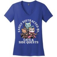 Rpg Gamer Cats Side Quest Distracted Nerdy Tabletop Women's V-Neck T-Shirt