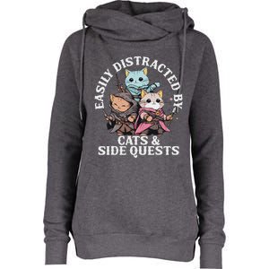 Rpg Gamer Cats Side Quest Distracted Nerdy Tabletop Womens Funnel Neck Pullover Hood