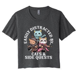 Rpg Gamer Cats Side Quest Distracted Nerdy Tabletop Women's Crop Top Tee