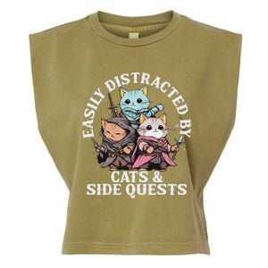 Rpg Gamer Cats Side Quest Distracted Nerdy Tabletop Garment-Dyed Women's Muscle Tee