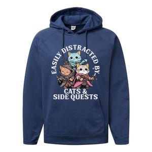 Rpg Gamer Cats Side Quest Distracted Nerdy Tabletop Performance Fleece Hoodie