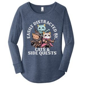 Rpg Gamer Cats Side Quest Distracted Nerdy Tabletop Women's Perfect Tri Tunic Long Sleeve Shirt