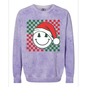 Retro Groovy Christmas Smile Face Santa Checkered N Gift Colorblast Crewneck Sweatshirt