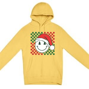 Retro Groovy Christmas Smile Face Santa Checkered N Gift Premium Pullover Hoodie