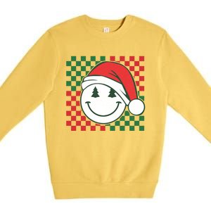 Retro Groovy Christmas Smile Face Santa Checkered N Gift Premium Crewneck Sweatshirt