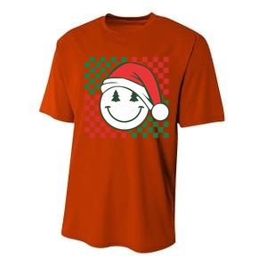 Retro Groovy Christmas Smile Face Santa Checkered N Gift Performance Sprint T-Shirt