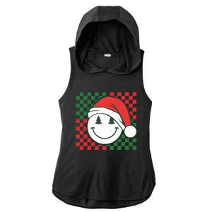 Retro Groovy Christmas Smile Face Santa Checkered N Gift Ladies PosiCharge Tri-Blend Wicking Draft Hoodie Tank